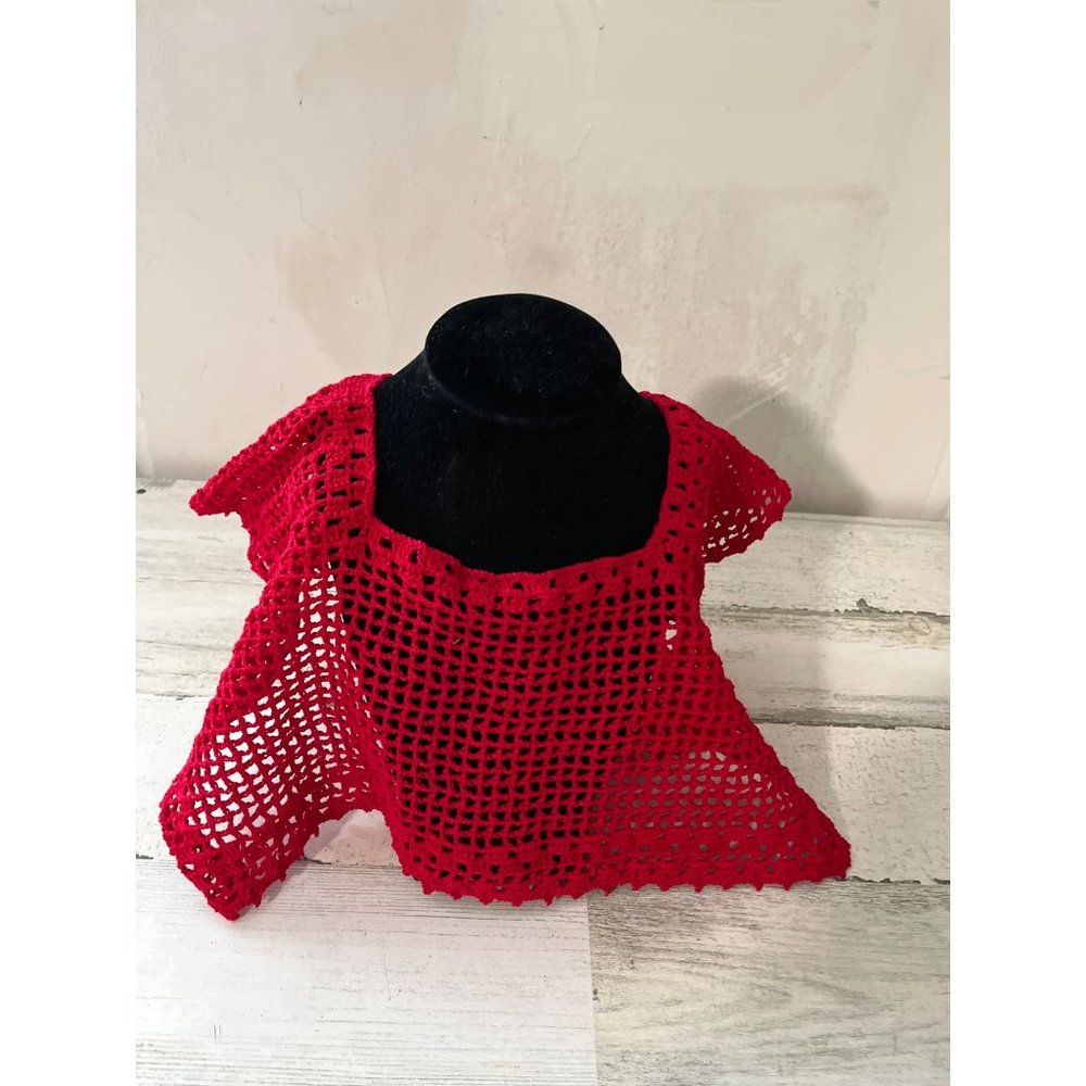 Woman’s over the head red square crocheted collar